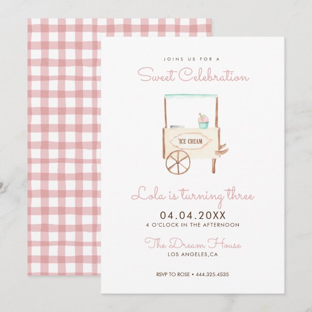 Sweet Celebration Ice Cream Pink Birthday Invitation (Front/Back)