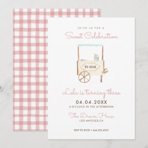 Sweet Celebration Ice Cream Pink Birthday Invitation