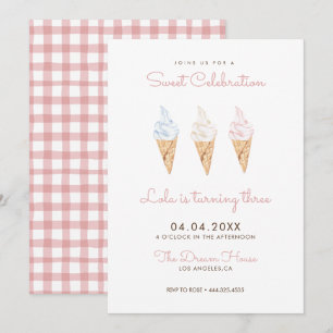 Sweet Celebration Ice Cream Pink Birthday Invitation