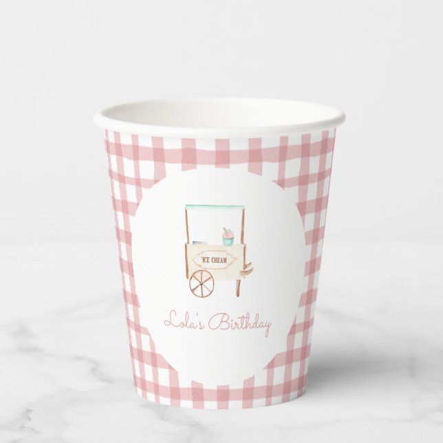 Sweet Celebration Ice Cream Pink Birthday Paper Cups (Front)