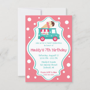 Sweet Celebration Ice Cream Truck Birthday Party Invitation