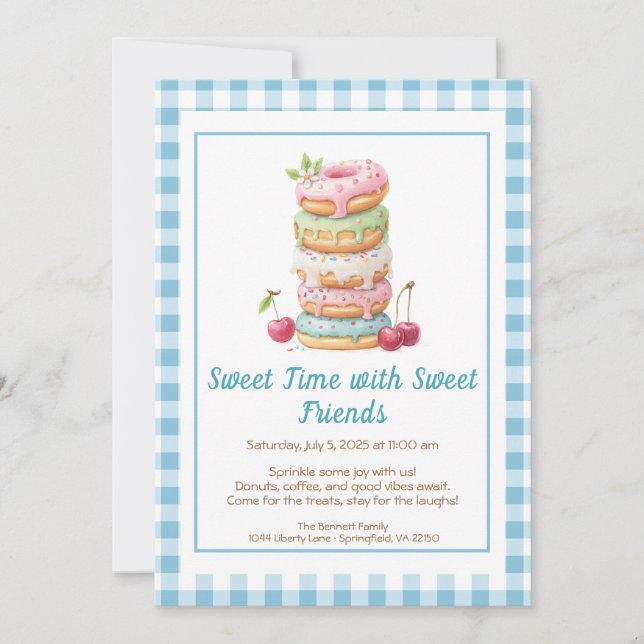 Sweet Celebration Invite – Colourful Doughnuts Par (Front)