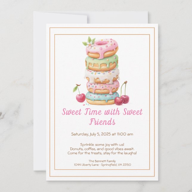 Sweet Celebration Invite – Colourful Doughnuts Par (Front)