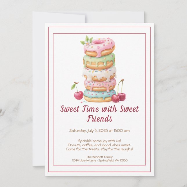 Sweet Celebration Invite – Colourful Doughnuts Par (Front)