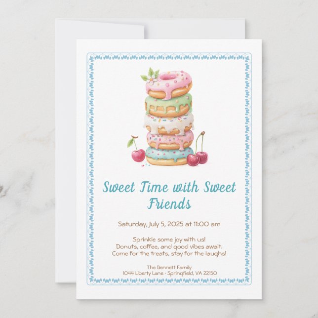 Sweet Celebration Invite – Colourful Doughnuts Par (Front)
