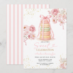 Sweet Celebration Pink Macaron Birthday Invitation