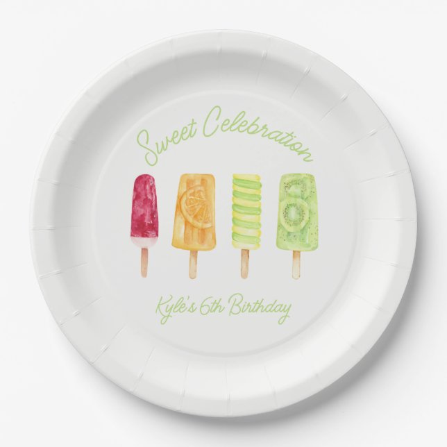 Sweet Celebration Popsicle Birthday Paper Plate (Front)