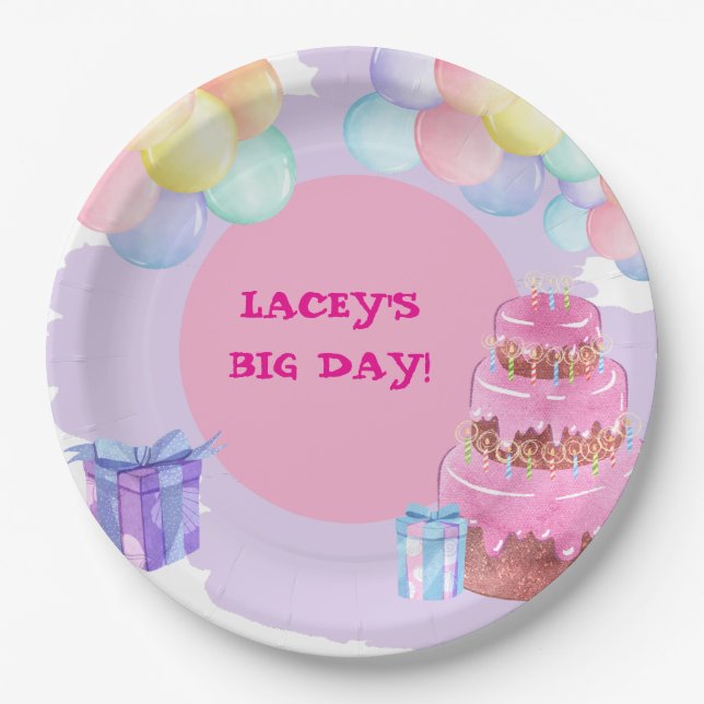 Sweet Celebration: Purple Birthday Paper Napkin Paper Plate (Front)
