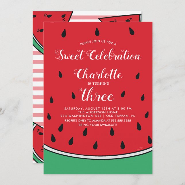 Sweet Celebration Watermelon Birthday Invitation (Front/Back)