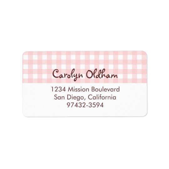 Sweet charming pink gingham return or mailing address label