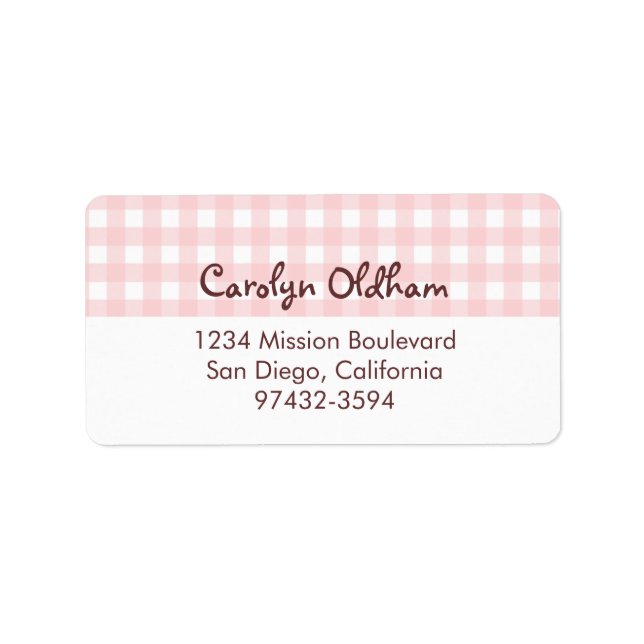 Sweet charming pink gingham return or mailing label (Front)