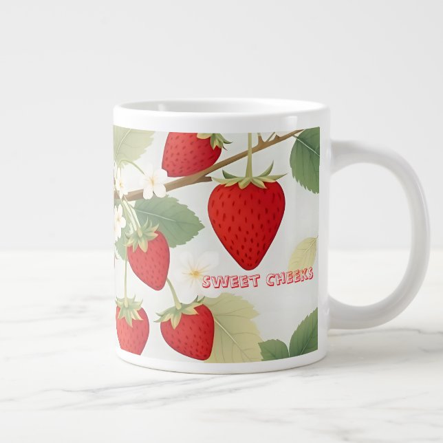 Sweet Cheeks Custom Red Strawberries White Flowers Large Coffee Mug (Right)