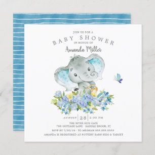 Sweet Cheerful Elephant Baby Boy Shower Invitation