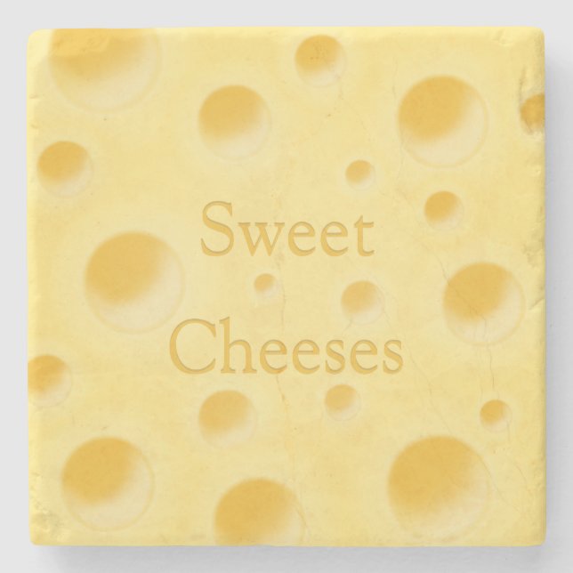 "Sweet Cheese" in Customisable Whimsical Cheese Stone Coaster (Front)