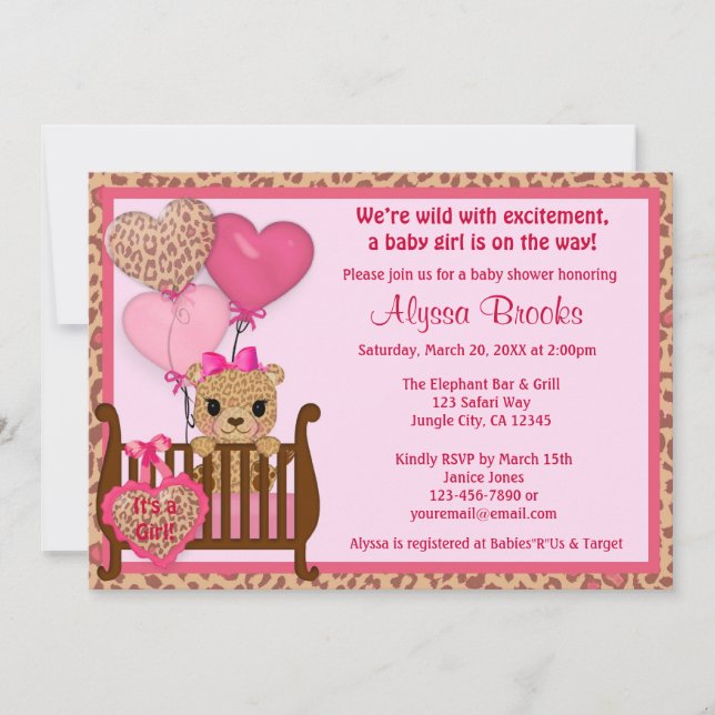 Sweet CHEETAH Girl Baby Shower Invitation CGS Pink (Front)