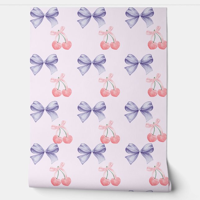 Sweet Cherries & Bows Nursery  Wallpaper (Unrolling)