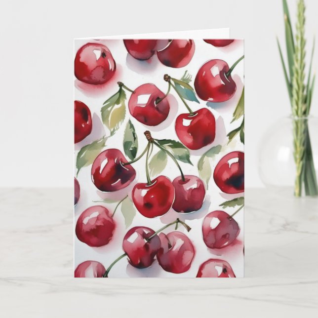 Sweet cherries colorful watercolor cherry art  card (Front)