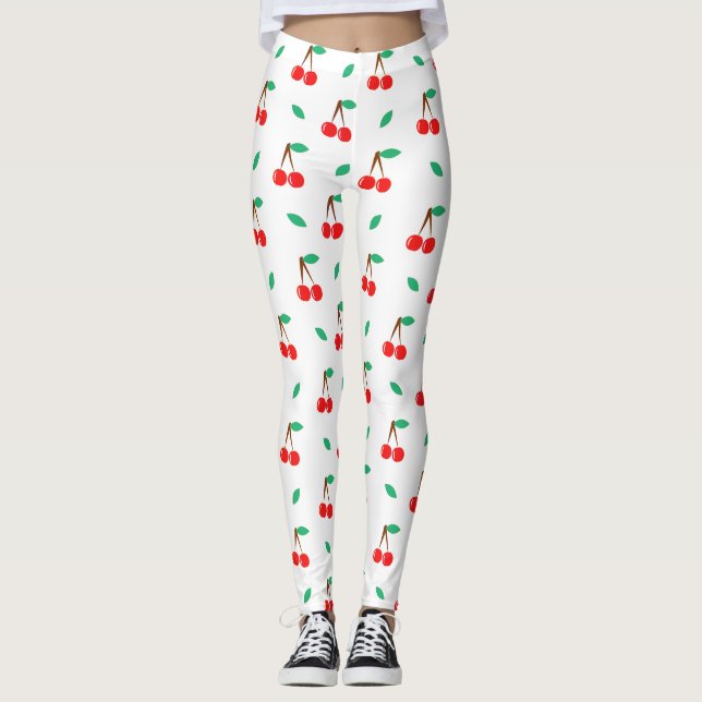 Sweet Cherries Pattern on White Leggings (Front)