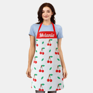 Sweet Cherries Pattern on White Personalised Apron