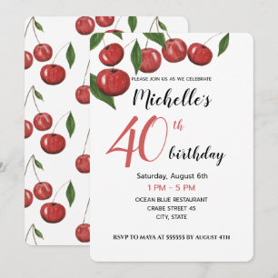Sweet Cherries Watercolor Hand-painted Invitation
