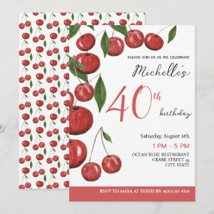 Sweet Cherries Watercolor Illustration Birthday In Invitation