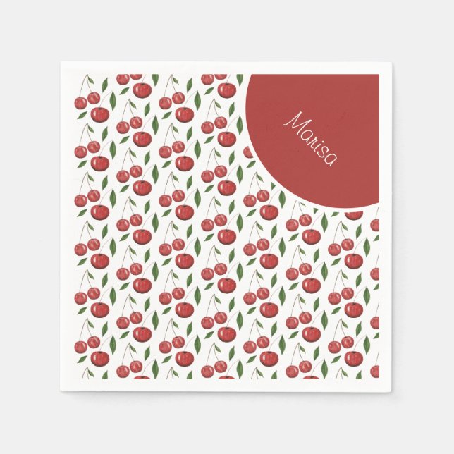 Sweet Cherries Watercolor Illustration Napkin (Front)