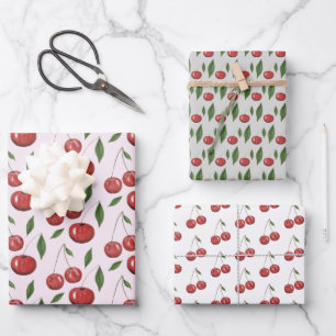 Sweet Cherries Watercolor Illustration Wrapping Paper Sheet