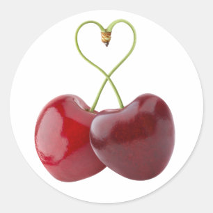 Sweet cherries with heart classic round sticker