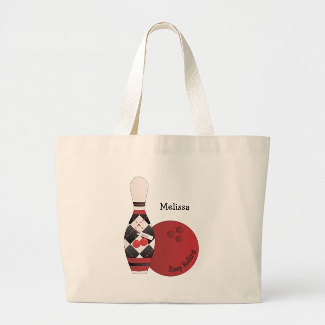 Sweet Cherry Argyle Bowling Design Large Tote Bag (Front)