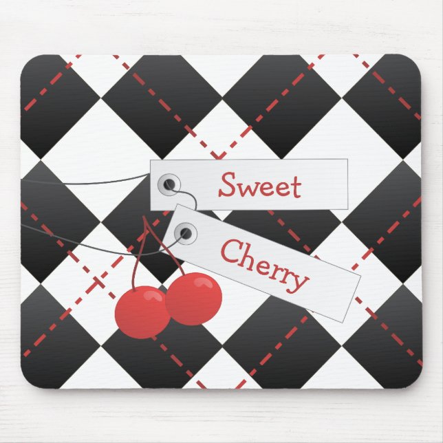 Sweet Cherry Argyle Mouse Mat (Front)