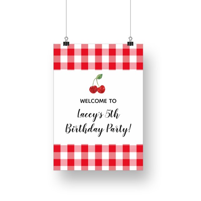 Sweet Cherry Birthday Party Welcome Poster (Creator Uploaded)