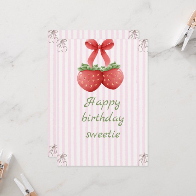 Sweet Cherry Birthday – Pink & White Elegance Invitation (Front/Back In Situ)