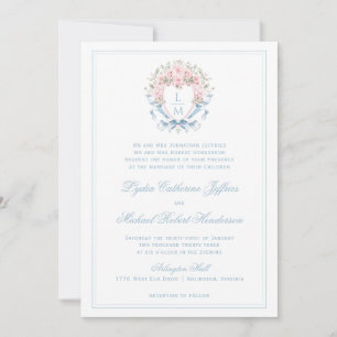 Sweet Cherry Blossom Crest Monogram Wedding Invitation