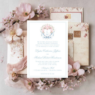 Sweet Cherry Blossom Crest    Monogram Wedding Invitation