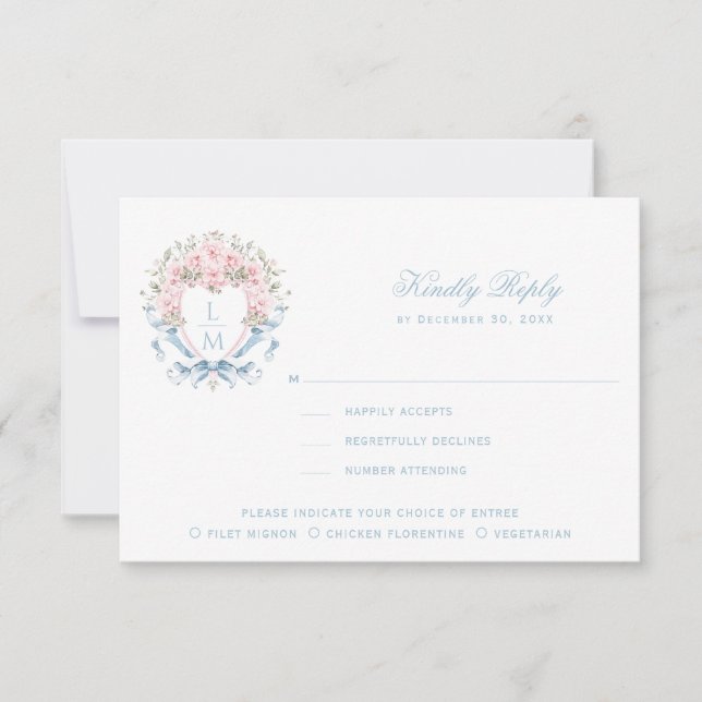 Sweet Cherry Blossom Crest RSVP Response Card (Front)