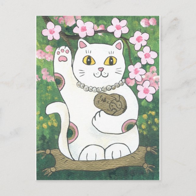 Sweet Cherry Blossom Neko Postcard (Front)