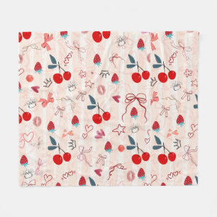 Sweet Cherry Bows and Stars Aesthetic Design Fleece Blanket