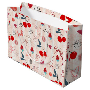 Sweet Cherry Bows and Stars Aesthetic Design Large Gift Bag