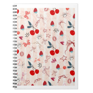 Sweet Cherry Bows and Stars Aesthetic Design Notebook