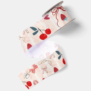 Sweet Cherry Bows and Stars Aesthetic Design Satin Ribbon