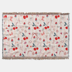 Sweet Cherry Bows and Stars Aesthetic Design Throw Blanket