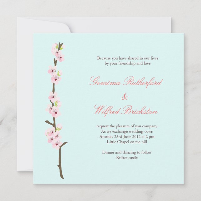 Sweet Cherry Branch on pale blue Invitation (Front)