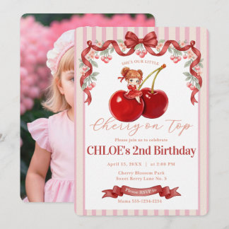Sweet Cherry Coquette Bow Invitation Pink Photo