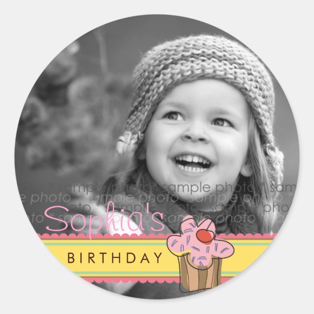 Sweet Cherry Cupcake Birthday Gift Label Sticker (Front)