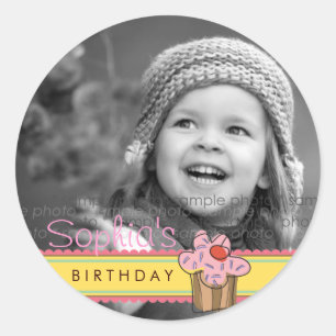 Sweet Cherry Cupcake Birthday Gift Label Sticker