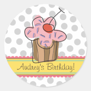 Sweet Cherry Cupcakes Birthday Gift Label Sticker