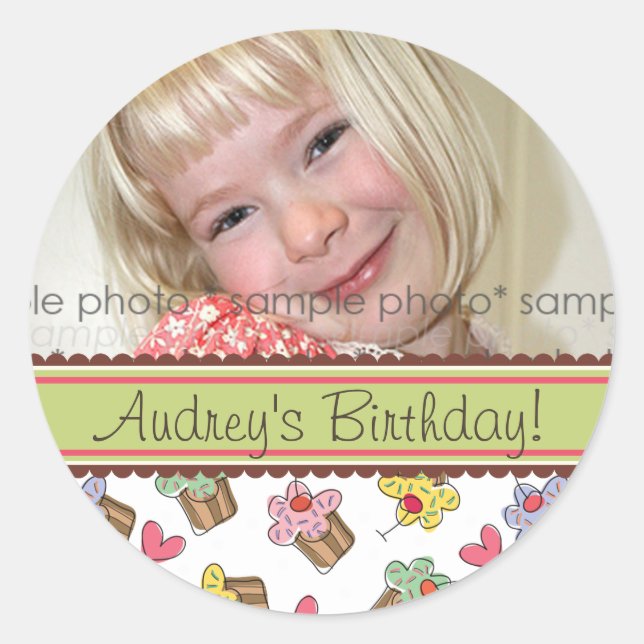 Sweet Cherry Cupcakes Birthday Gift Label Sticker (Front)