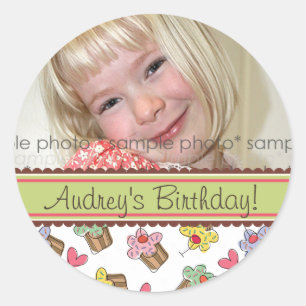 Sweet Cherry Cupcakes Birthday Gift Label Sticker
