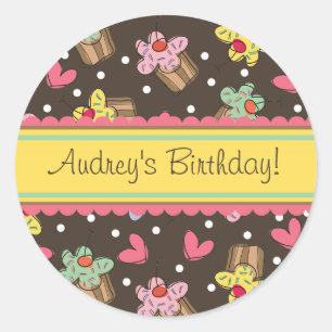 Sweet Cherry Cupcakes Birthday Gift Label Sticker