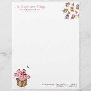 Sweet Cherry Cupcakes Confectionery Bakery Cute Custom Letterhead